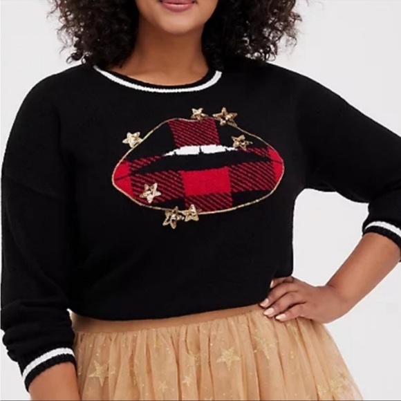Torrid Stars and Lip Black Sweater Size 0 - Picture 2 of 7